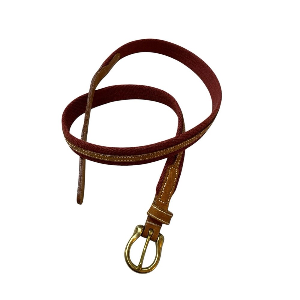 Dooney & Bourke Vintage Belt Burgundy Webbing Leather Brass Buckle Size 32